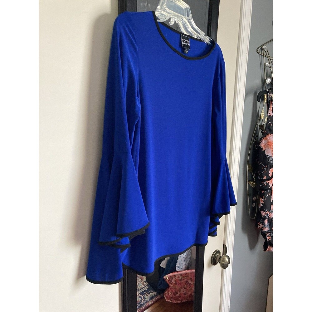 Coco Bianco Top Small Sapphire Blue Flared Sleeves Excellent Condition Stretch - Picture 2 of 16